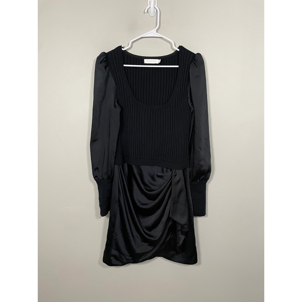 Jonathan Simkhai Gloria Draped Long Sleeve Mini Dress Black Size Medium LBD
